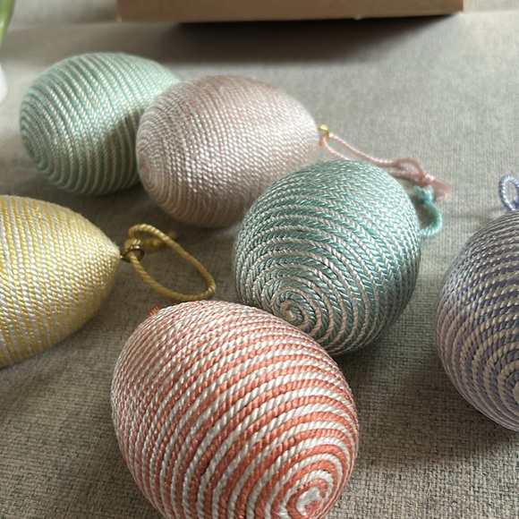Cottagecore Pasel Rope Wrapped Easter Egg Ornaments Made in India - Picture 8 of 8